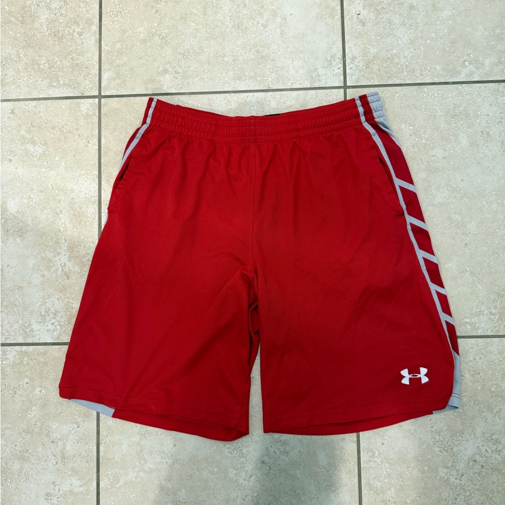 Under Armour Men's Red and White Athletic Basketball Shorts
